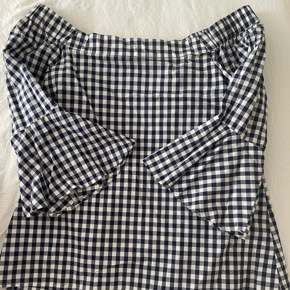 Navy and White Gingham Blouse